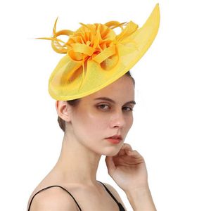 Brede rand hoeden emmer hoeden sinamay feest fascinator dames bruiloft hoed vrouwen pilbox hoed hoofdband voor cocktail party chapeau cap haarclip y240426
