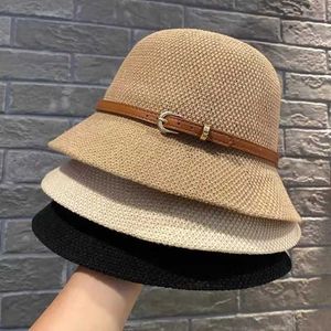 Brede rand hoeden emmer hoeden zachte en brede randzon hoed zomer zonnebrandcrème casual cs lederen buckle visser hoed dames buiten vakantie strand strik j240425