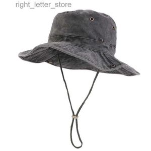 Chapeaux à large bord Chapeaux de seau Chapeaux de seau de couleur unie avec ficelle à large bord randonnée escalade pêche Protection solaire UV Safari unisexe Boonie casquettes de pêcheur YQ231215