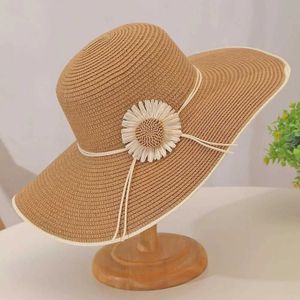Brede rand hoeden emmer hoeden lente/zomer dames hoed 54-58 cm groot kaliber opvouwbare chrysanthemum decoratie strand sunshine c ty0224 j240425