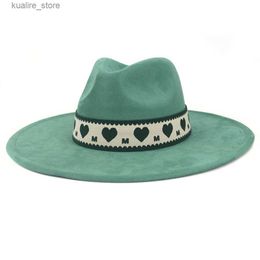 Hoeden met brede rand Emmerhoeden Suède hoge hoed 9,5 cm brede rand Jazz Fedora-hoeden Luxe designermerk Dames Fascinator Caps Outdoor zonnepet Sombrero's De Mujer L240322