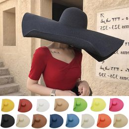 Brede rand hoeden emmer hoeden zomer 25 cm brede rand hoed voor vrouwen mode oversized strand zon hoed vrouwelijk groot opvouwbare draagbare uv -bescherming schaduw cap 230403