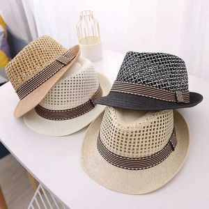 Chapeaux à larges bords Chapeaux de seau Summer Beach Chapeau de paille pour enfants Jazz Panama Bébé Net Chapeau de soleil Ruban solide Casual Chapeau de cowboy pour enfants J240305