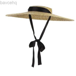 Chapeaux à bord large chapeaux de seau d'été gros chapeaux de paille naturels pour femmes Habands de la plage à bord large caps élégant haut haut de bilan à lacets de soleil chapeau 240407