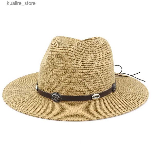 Chapeaux à larges bords Chapeaux de seau d'été Style britannique hommes 60 cm chapeau de Jazz en plein air Protection solaire chapeau de paille voyage chapeau de soleil hauts pour femmes Wide Brim Fedora Hat L240322