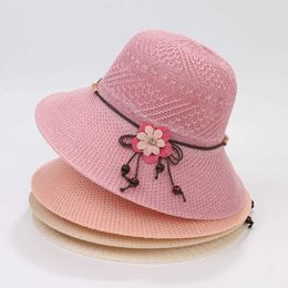 Wide Brim Hats Bucket Beauts Summer Girls Sun Suns Wide Brim Cloth Flower Str Hat Outdoor Sun Hat Panama Womens CS Beach Hat 2024 J240425