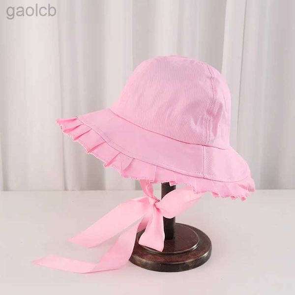 Chapeaux larges bord Chapeaux seau Chapeau coréen d'été pour femmes, chapeau seau large plissé marron avec chapeau de pêcheur, version décontractée japonaise pour fille douce, chapeau de soleil 24323