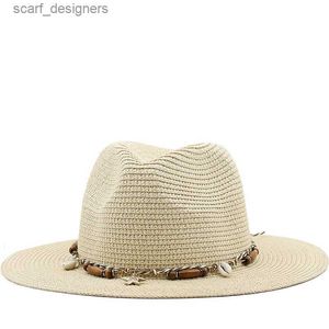 Brede rand hoeden emmer hoeden zomer ouder-kind strand hoed vrouwelijk casual Panama jazz hoed mannen merk heer 5.5 cm rand veerband stro pap boys sun hat y240409qfnd