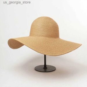 Chapeaux larges chapeaux seau été couleur unie mode strass 14 cm extra large chapeau de soleil femmes plage chapeau de soleil Str tourisme pliant UV Panama vente en gros Y240320