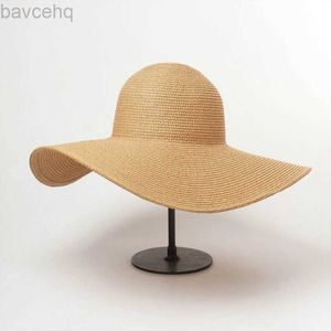 Brede rand hoeden emmer hoeden zomer solide kleur mode reuxtone14 cm oversized zon hoed dames strand zonnebrandcrème stroming hoed reisbare uv panama groothandel 240407