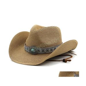 Brede rand hoeden emmer hoeden zomer st caps voor mannen dames zon strand hoed jazz panama hoeden fedora brede randbeveiliging cap met riem c dhlhq