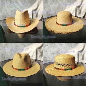 Brede rand hoeden emmer hoeden zomer strohoed lafiet stro hoed ronde stro hoed jazz hoed retro gekleurde kralen accessoires modieuze en minimalistische hoed t240330