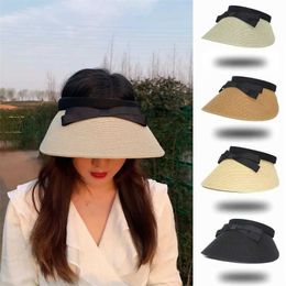 Wide Brim Hats Bucket Hats Summer Womens Open Top Str Hat Hat Outdoor Beach Umbrella C Womens Cute Bow Uv Protection Big Brim Sun Hat J240425