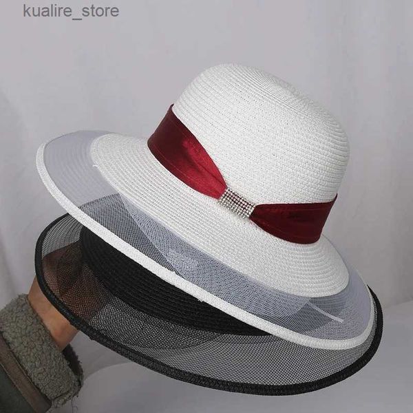 Chapeaux à larges bords Chapeaux de seau Chapeaux de soleil Chapeau de paille à nœud Chapeau tressé en or rétro européen et américain Femme Protection solaire en vrac Pare-soleil Casquette plate Visières Chapeaux L240322