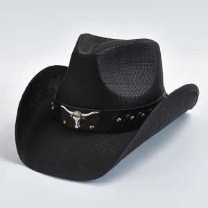Chapeaux à bord large chapeau de seau de paille épaissie du chapeau de paille pour hommes bouclés vintage western cowboy chapeau de plage d'été