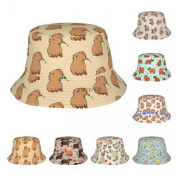 Brede rand hoeden emmer hoeden unisex emmer hoed capybara blad eet je greens uitje hoofddeksel vouwbare outdoor visserijkappen dieren boonie hoed verjaardag cadeaus hkd230810