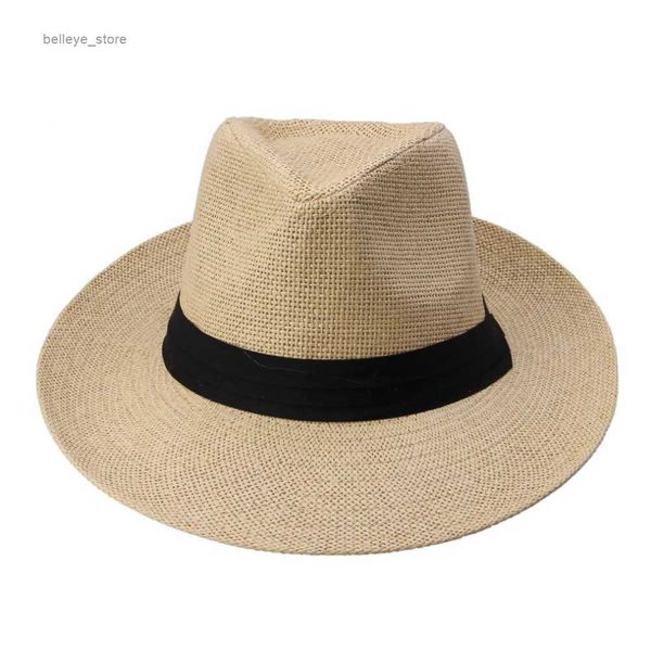 Sombreros de ala ancha Sombreros de cubo Unisex Verano Casual Unisex Playa Trilby Ala grande Jazz Sombrero para el sol Sombrero de Panamá Paja de papel Mujeres Hombres Gorra con cinta negra L231221