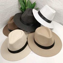 Brede rand hoeden emmer hoeden unisex dames zomer vrije tijd strand zon hoed panama jazz hoed cowboy fedora c gangster cs gorros para ni a j240425