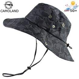 Brede rand hoeden emmer hoeden upf 50 emmer hoed mannen vrouwen vrouwen bob boonie hoed zomer UV -bescherming camouflage cap militair leger wandelen tactische outdoor sun hoed 230510