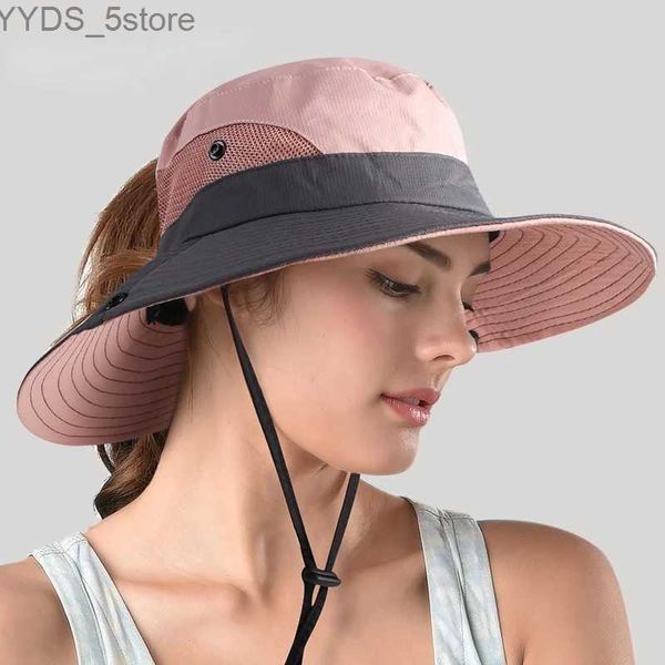 Chapeaux à larges bords Chapeaux de seau Protection UV Chapeaux de seau pliables pour femmes Trou de prêle Chapeau de pêcheur Grande visière à large bord Casquette d'escalade de chasse pour enfants YQ231116