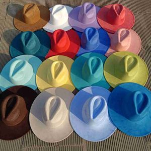 Hoeden met brede rand Emmerhoeden Fluweel Fedora Meerkleurig Perzik Hart 9,5 cm Brie Heren en Dames Jazzhoed Kerkhoed Sombrero mujer 24323