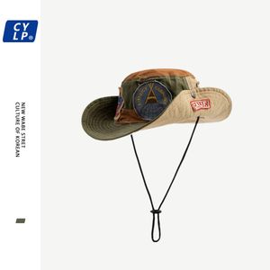 Chapeaux à larges bords Chapeaux de seau Vintage Patch Bucket Hat Hommes et femmes Couple Voyage en plein air Camping Chapeau de soleil Casquette alpine Chapeau de pêche américain 230824