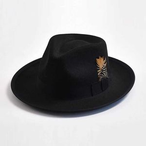 Chapeaux à bord large chapeau seau vintage en laine douce fedora chapeau mode panama trilby jazz chapeau plume décoration gentleman fête hommes robes chapeaux y240425