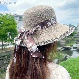 Chapeaux à bord large chapeaux de seau chapeaux de paille vintage pour femme élégante ruban à nœud bownot de soleil