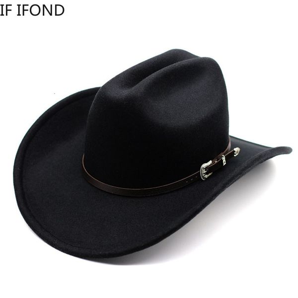 Chapeaux à larges bords Chapeaux seau Vintage Western Cowboy Hat pour hommes Gentleman Lady Jazz Cowgirl avec cuir Wide Brim Cloche Church Sombrero Hombre Caps 230412