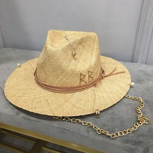 Hoeden met brede rand Emmerhoeden Panamahoed met brede rand Kettingstro Fedora-hoeden voor dames Zomerstrandhoed Vakantie Band Parels Shell Kwaliteit Designer Hoed 230509