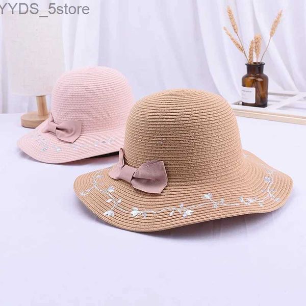 Sombreros de ala ancha Sombreros de cubo Sombrero de ala ancha para el sol Mujeres Nueva flor Sombreros de sombrilla bordados Algodón Floppy Moda coreana Hermosas gorras de protección solar H068 YQ231116