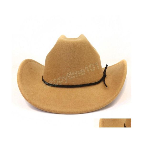 Chapeaux larges chapeaux de seau hiver automne chapeau de cowboy occidental pour femmes hommes 8cm Birm Gentleman Jazz Caps Cowgirl Church Hats Sombrer Dhqko