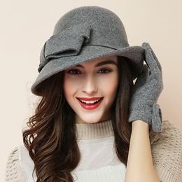 Brede rand hoeden emmer hoeden winterhoed voor vrouwen jaren 1920 gatsby stijl bloem warme wol fedora winter cap dames kerk hoeden cloche motorkap femme vilt fedoras 230211