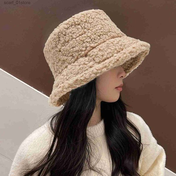 Chapeaux à larges bords Chapeaux de seau Chapeaux de seau chauds d'hiver chapeaux de seau en laine d'agneau fausse fourrure pêcheur Cs femmes épaissir les chapeaux en peluche chapeaux de velours chauds d'hiver pour les femmes D7K6L231216