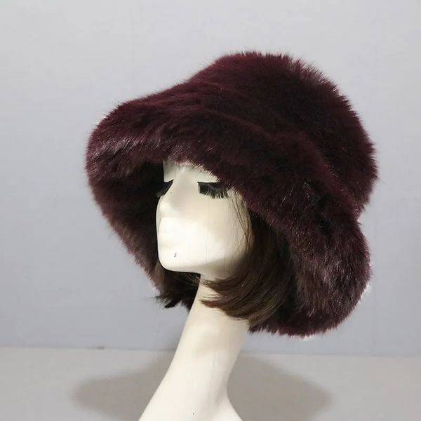 Chapeaux à large bord Chapeaux de seau hiver femmes fausse fourrure seau chapeau casquette lapin épais chaud en peluche dame pêcheurs casquette fille moelleux chapeau extérieur coupe-vent chapeau décontracté 230928