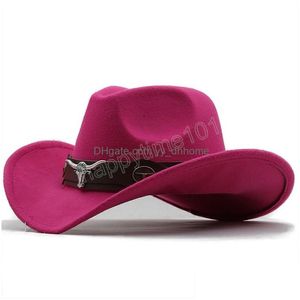 Brede rand hoeden emmer hoeden wome mannen zwart wol chapeu western cowboy hoed gentleman jazz sombrero hombrero hombre cap cowgirl hoeden maat 5658 dhpxq