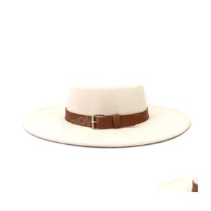 Chapeaux à large bord Seau Chapeaux Femmes Chapeaux 10Cm Large Bord Feutré Fedora Chapeau Hommes Flat Top Derby Jazz Church Cap Sombreros De Mujer Drop Dhtgp