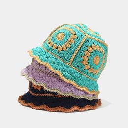 Sombreros de ala ancha, sombreros de cubo para mujer, sombrero de pescador tejido con flores huecas, sombrero de cubo a juego de ganchillo hecho a mano, gorra de diseñador 231023