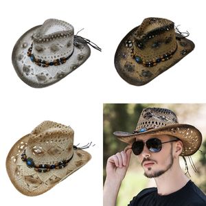 Hoeden met brede rand Emmerhoeden Western cowboyhoed voor dames Natuurlijke strohoed Handgeweven decoratieve vilten hoed Strandcamping Mode Jazzhoed voor heren