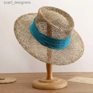 Chapeaux à bord large chapeau seau pour femmes respirant chapeau de soleil mode creux paille vintage chapeau à main tricote de voyage d'été paille 2022 y240409