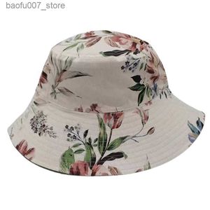 Brede rand hoeden emmer hoeden dames dubbelzijdige bassin hoed met bedrukte grote rand- en kleine vissershoed die faceq240403 toont