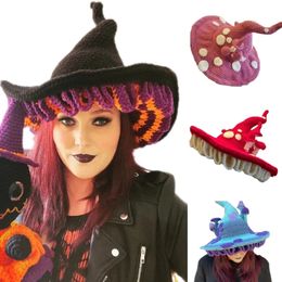 Hoeden met brede rand Emmerhoeden Dames Halloween Wicked Witch Mushroom Hat Gebreide muts voor feest Cosplay Kostuumaccessoires Pograph Props voor meisjes 231021