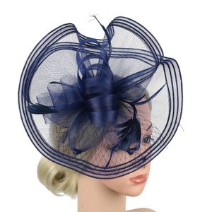 Brede rand hoeden emmer hoeden dames mesh top bloem veer charmante hoed Kentucky derby theekransje ascot bruiloft fotografie hoofddeksel y240426