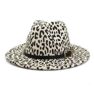 WZCX imprimé léopard à large bord fille Jazz chapeau automne hiver mode version coréenne ceinture feutre chapeau femmes casquette 231018