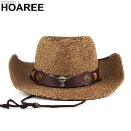 Brede Rand Hoeden Emmer HOAREE Cowboyhoed Heren Zon Fedora Riem Versieren Strand Str voor Mannen UV Bescherming Cap Chapeau femme 240319