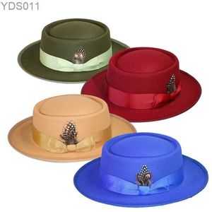 Brede rand hoeden emmer hot verkopen varkenspaart hoed fedora flat top boog line Britse klassieke heren en dames jazz sombrero hombre yq240403