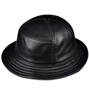 Beauts à bord large seau coréen mode accos unisexe véritable chapeau en cuir masculin pêche à la pêche noire appropriée sombrero mujer Q240403