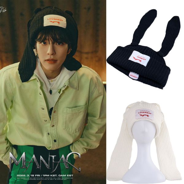 Chapeaux à large bord Seau KPOP StrayKids HyunJin Chapeau tricoté SeungMin INS Style Laine Chat Lapin Oreille Hiver Chaud Chapeau Décoratif Couple Cadeaux De Noël 230803