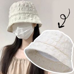 Large bord chapeaux seau dentelle chapeau femmes en plein air plage pare-soleil casquette respirant allmatch Panama pêcheur décontracté mince rides Boonie Sunhat 231130