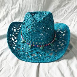 Brede rand hoeden emmer Lake Blue Cowboy Straw Hat Western Sun Spring Knight Unisex Jazz zomer Gerand